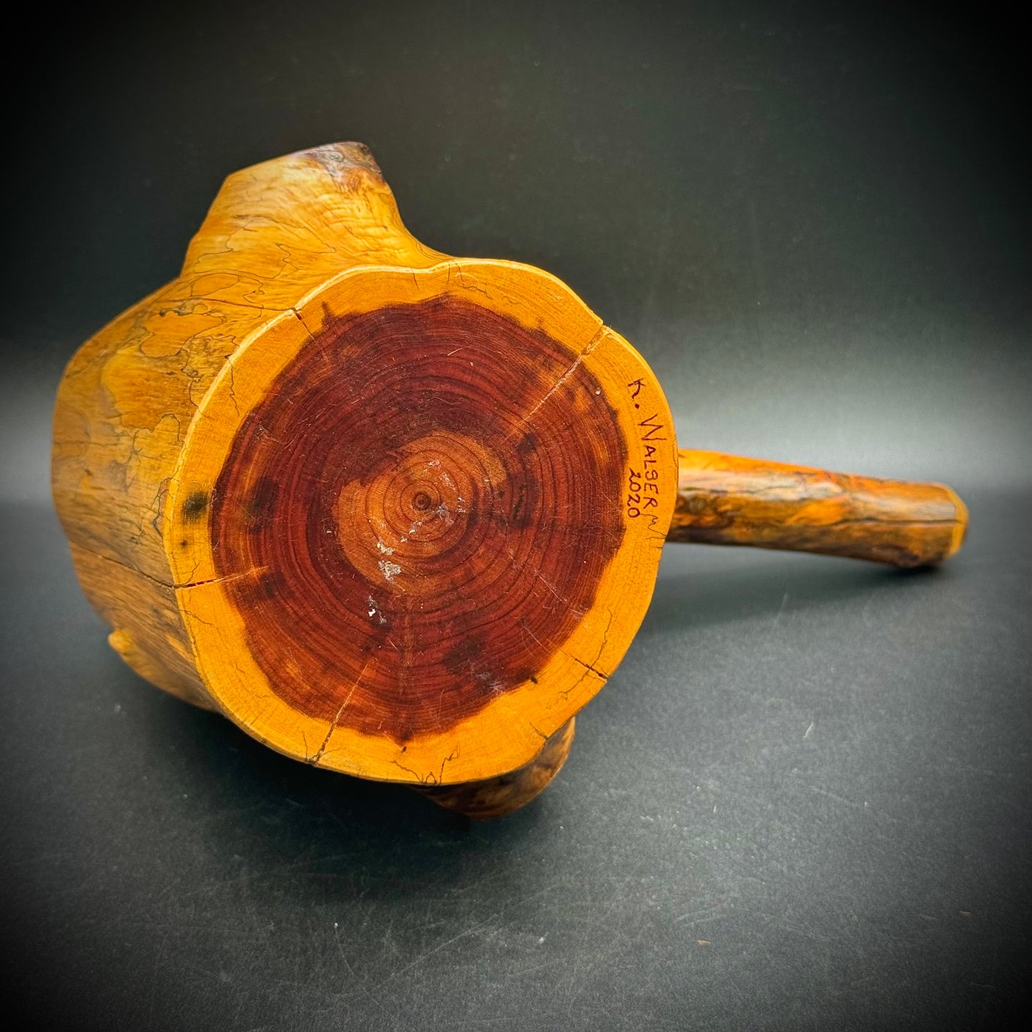 Artist Signed Wood Burl Handled Candle Holder