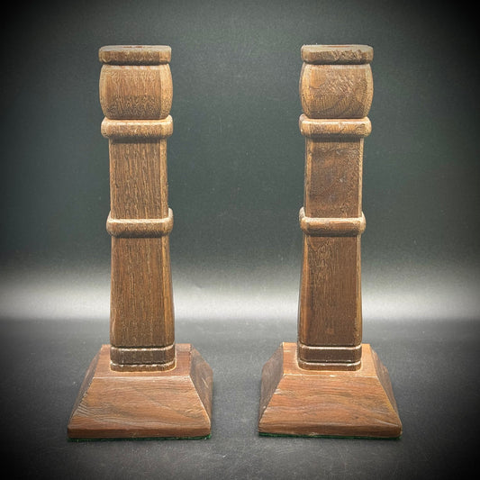 Turned & Carved Wood Candlesticks on Green Felt