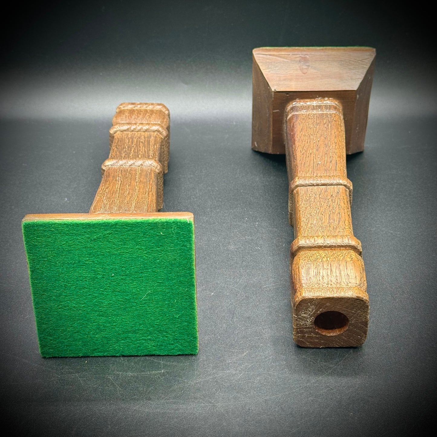Turned & Carved Wood Candlesticks on Green Felt