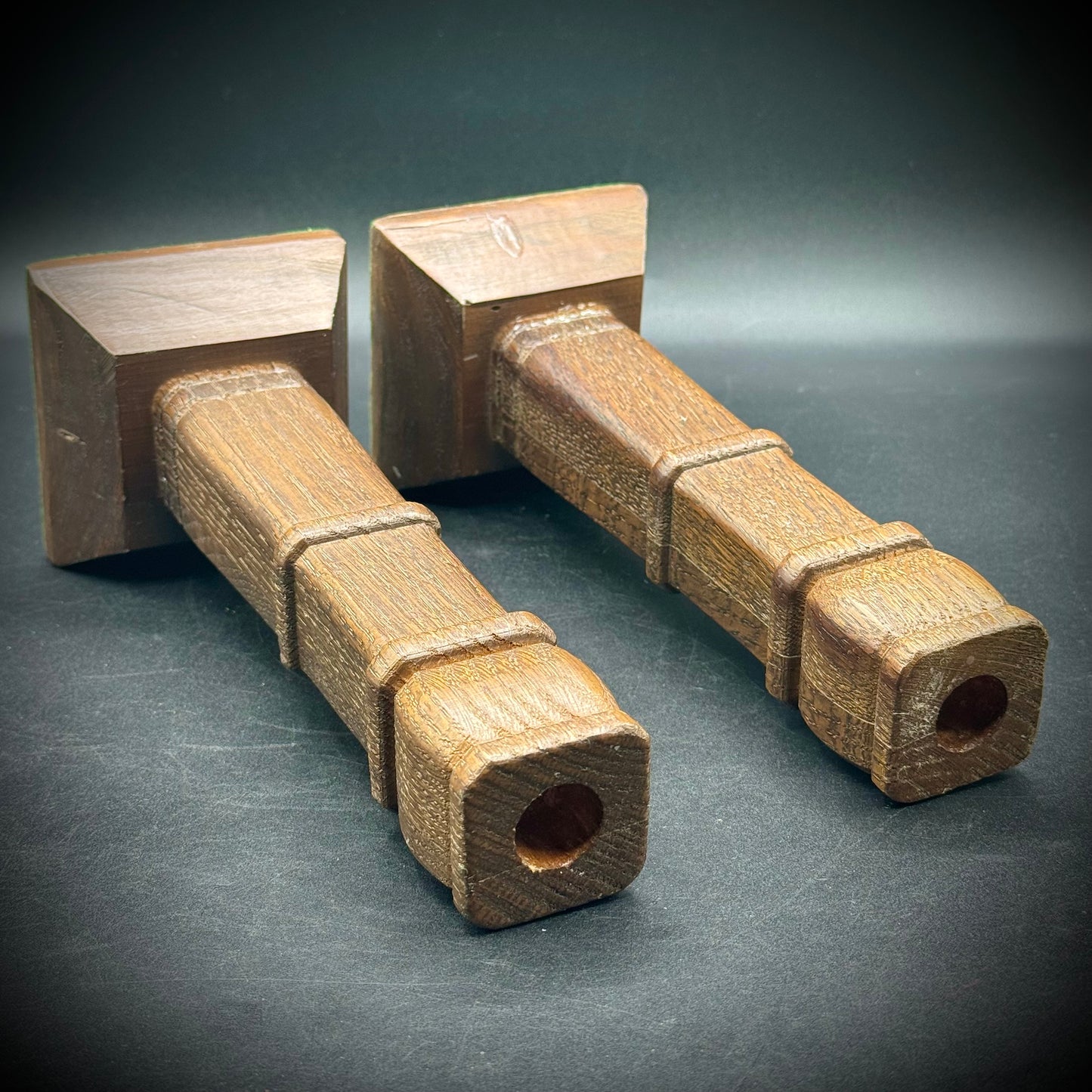 Turned & Carved Wood Candlesticks on Green Felt