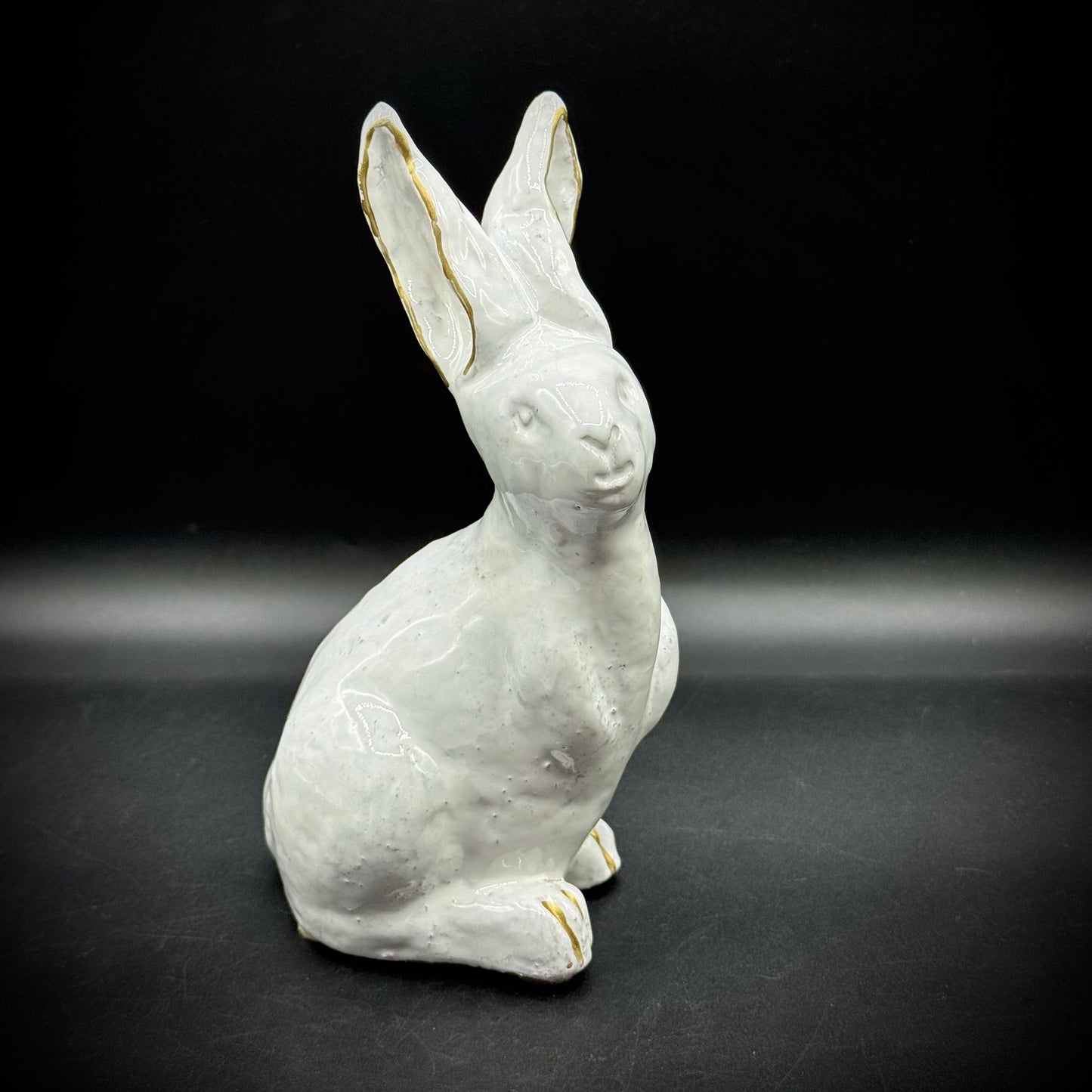 Hand Sculpted Mexican Ceramic Rabbit with Gold Accents