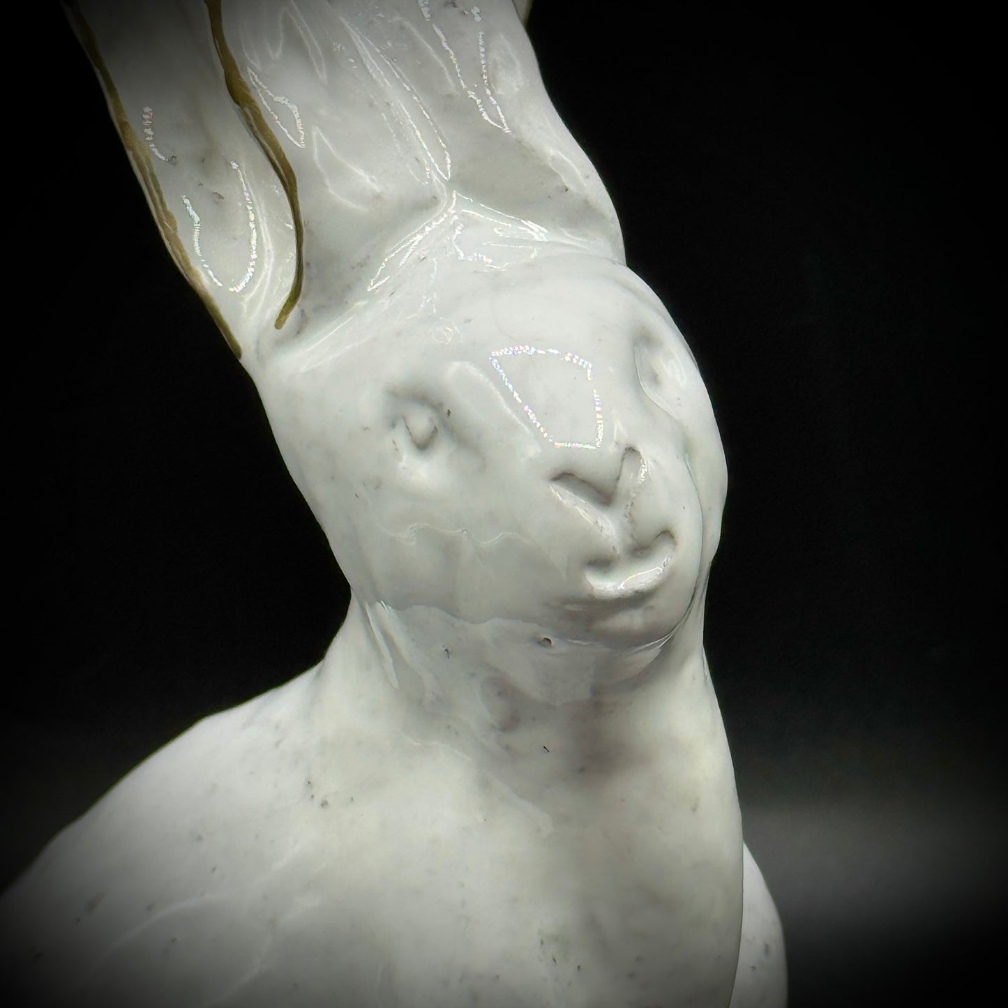 Hand Sculpted Mexican Ceramic Rabbit with Gold Accents