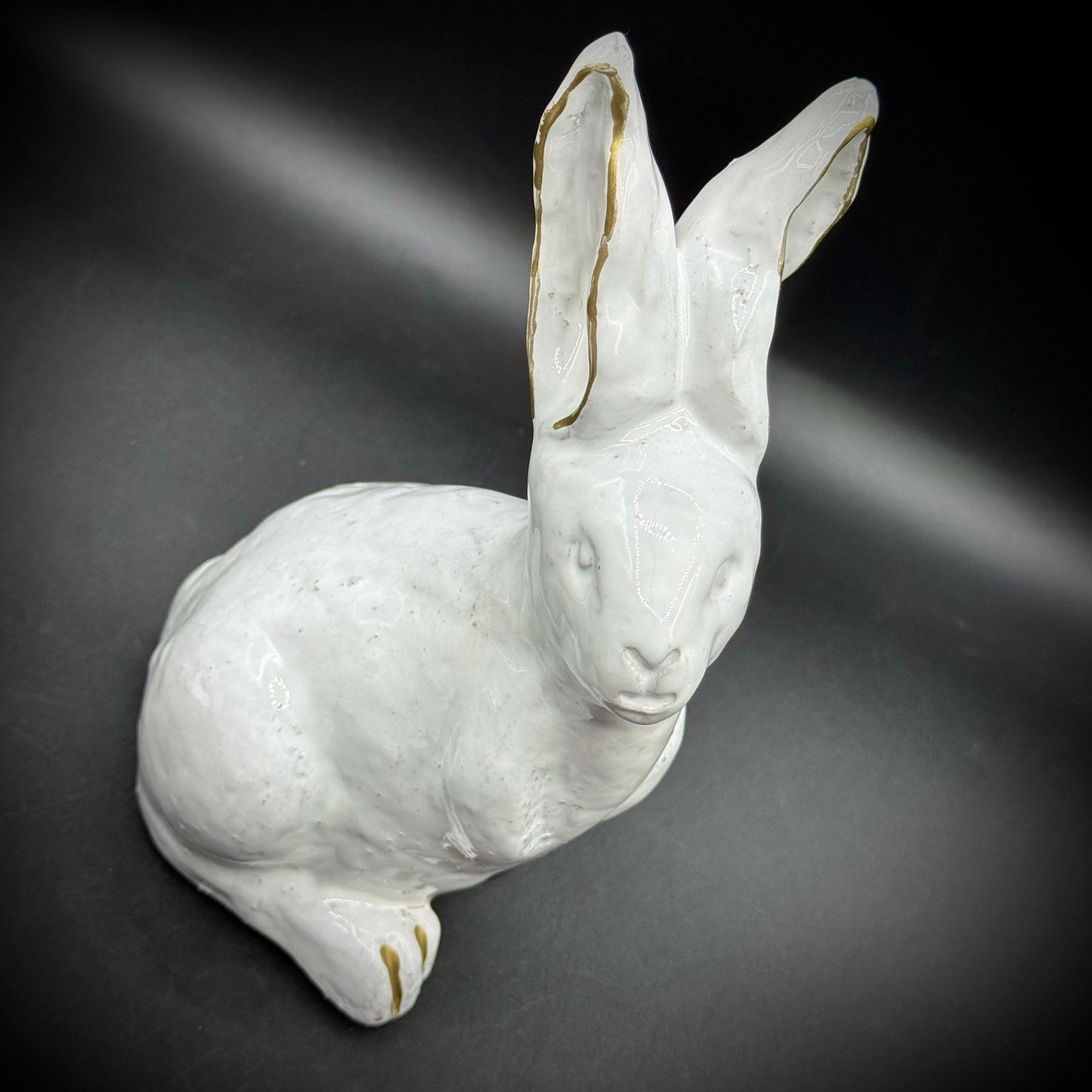 Hand Sculpted Mexican Ceramic Rabbit with Gold Accents