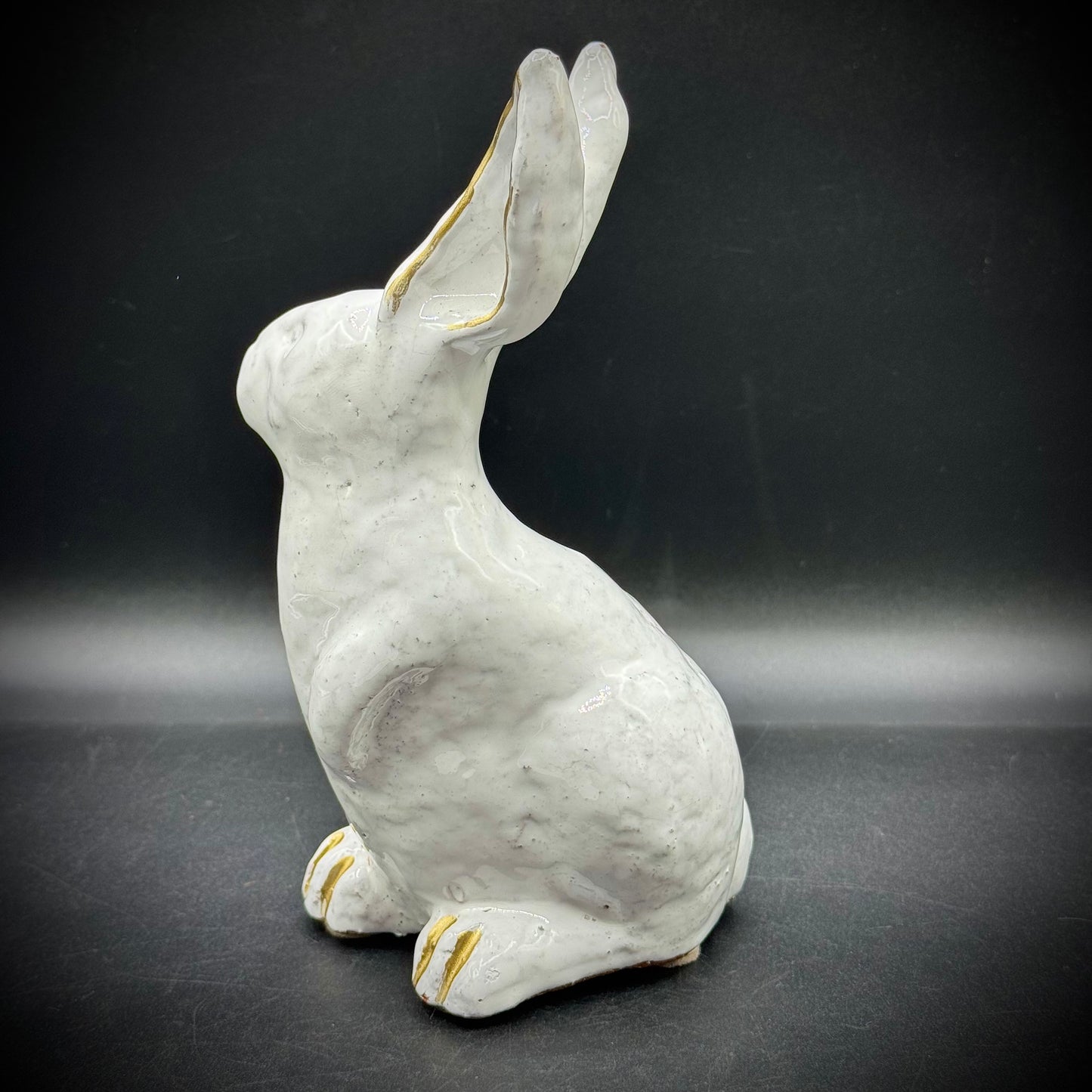Hand Sculpted Mexican Ceramic Rabbit with Gold Accents