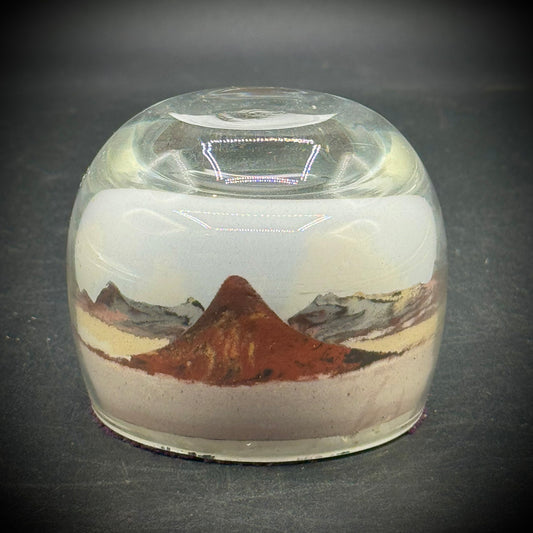 Artist Made High Detail Sand Art Glass Paperweight on Purple Felt