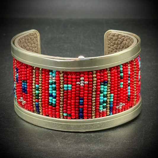 Brighton Southwest Motif Bead, Leather & Metal Cuff