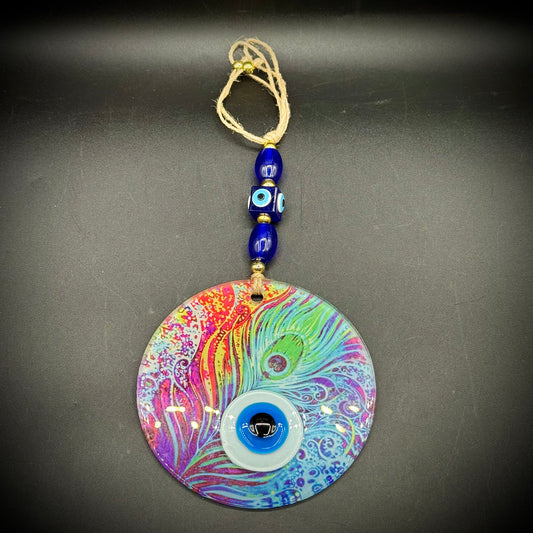 Peafowl Evil Eye Protector Hanging Glass Art