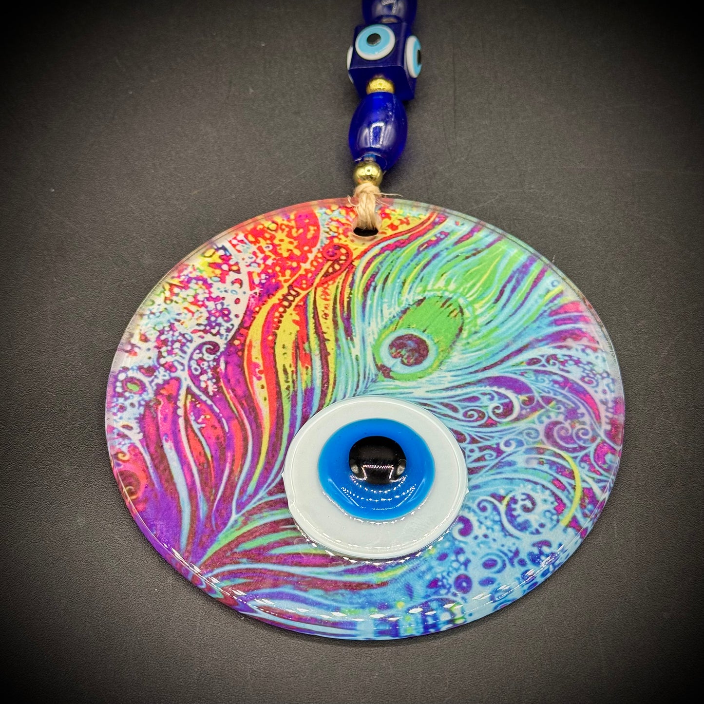 Peafowl Evil Eye Protector Hanging Glass Art
