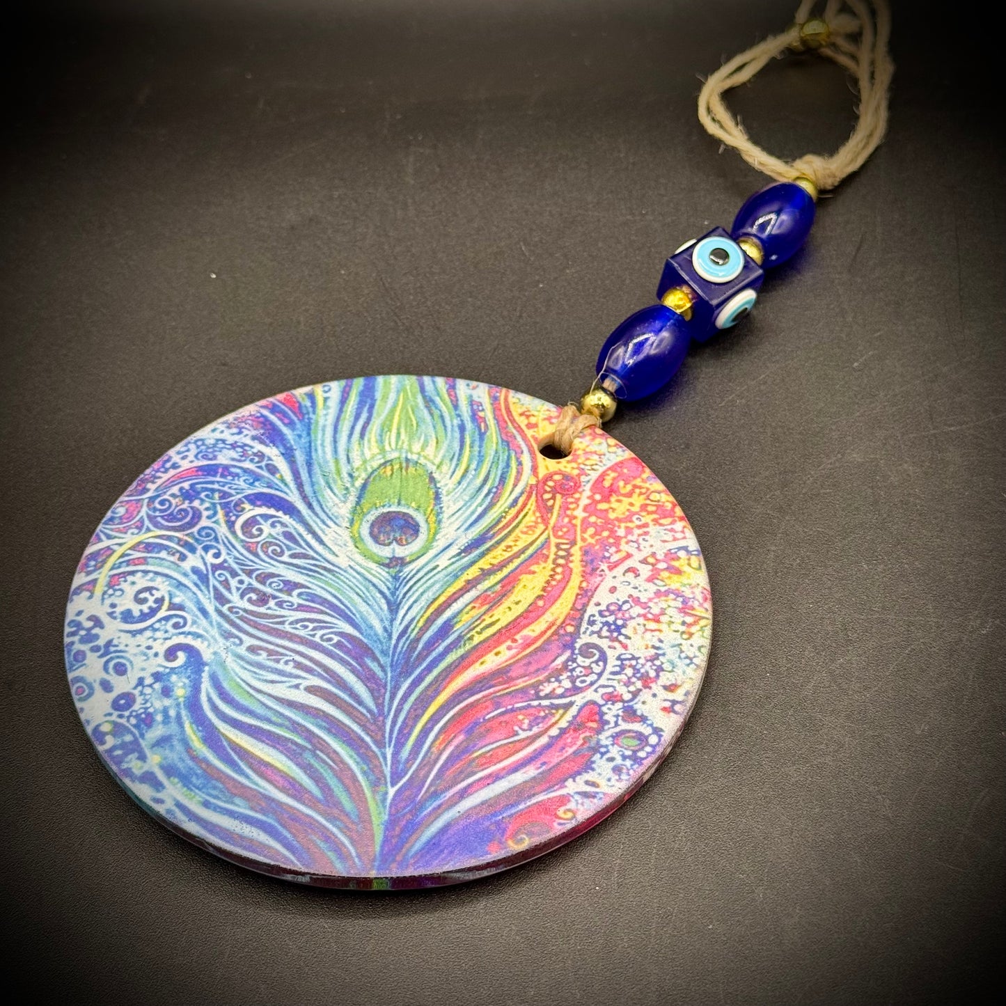 Peafowl Evil Eye Protector Hanging Glass Art