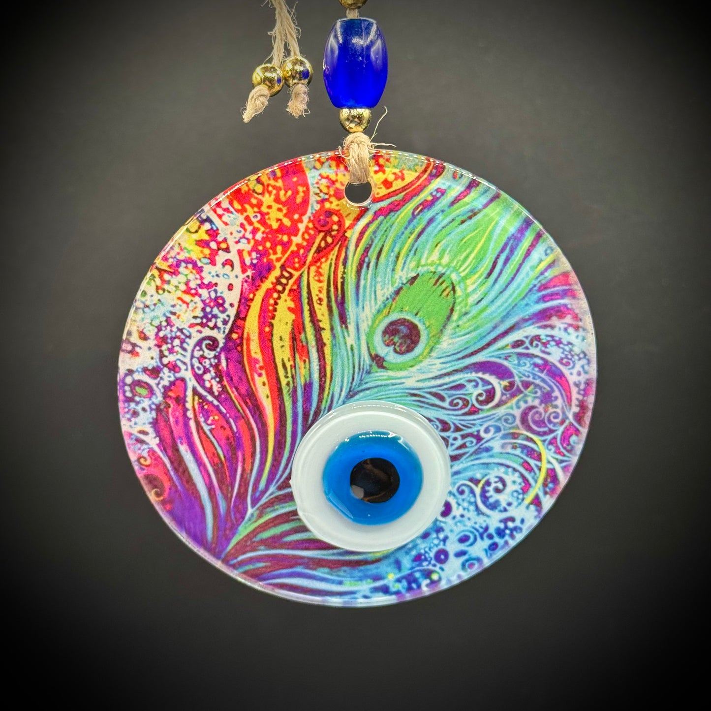 Peafowl Evil Eye Protector Hanging Glass Art