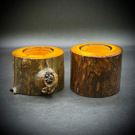 Pair of Natural Wood Burl Candle Holders