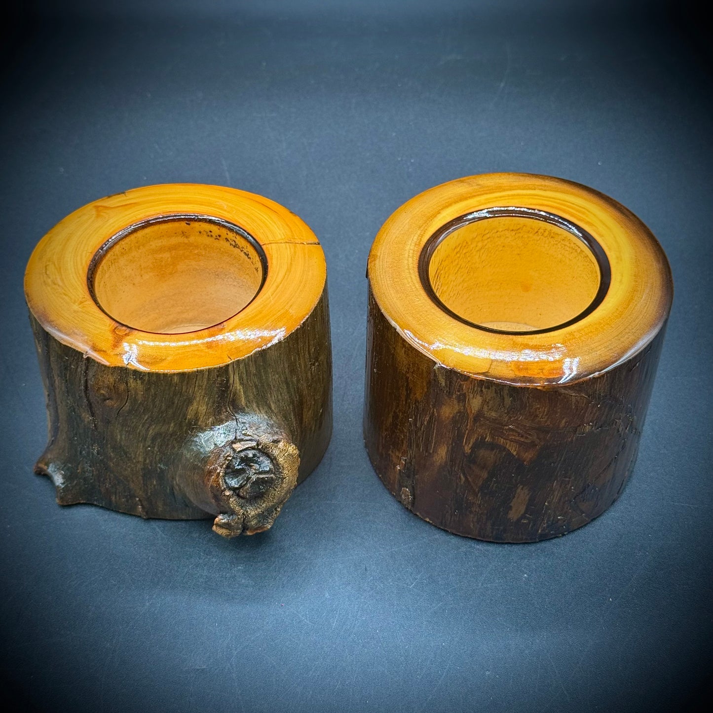 Pair of Natural Wood Burl Candle Holders