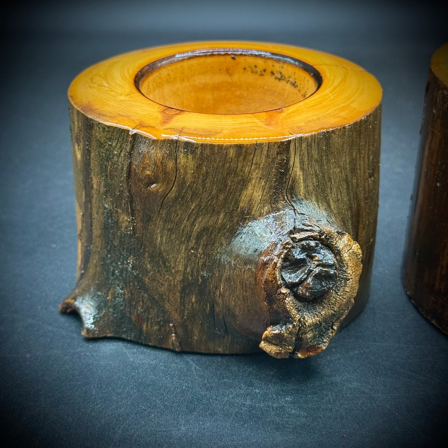 Pair of Natural Wood Burl Candle Holders