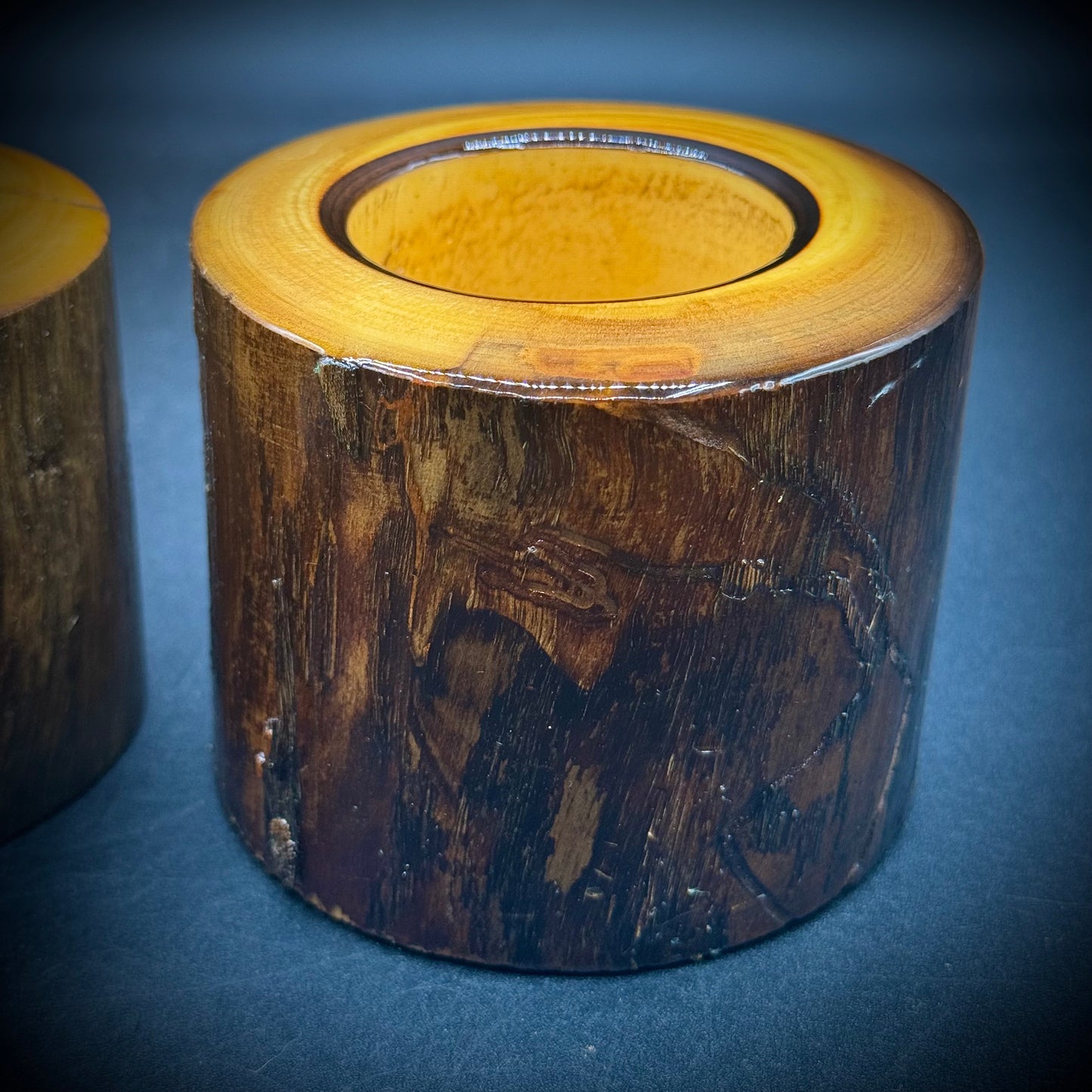 Pair of Natural Wood Burl Candle Holders