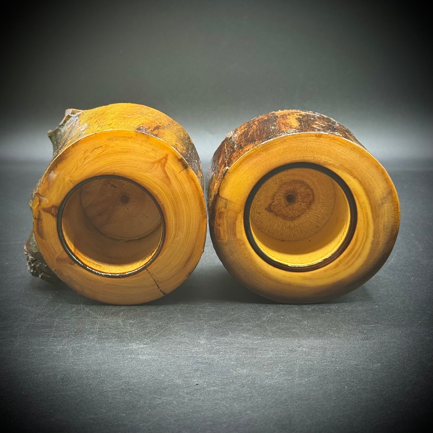 Pair of Natural Wood Burl Candle Holders