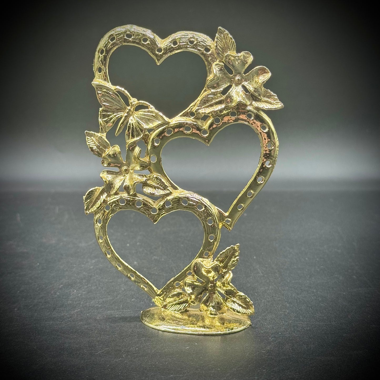Vintage Heart Motif Gold Tone Earring Holder