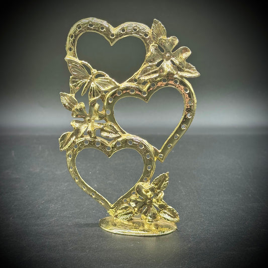 Vintage Heart Motif Gold Tone Earring Holder