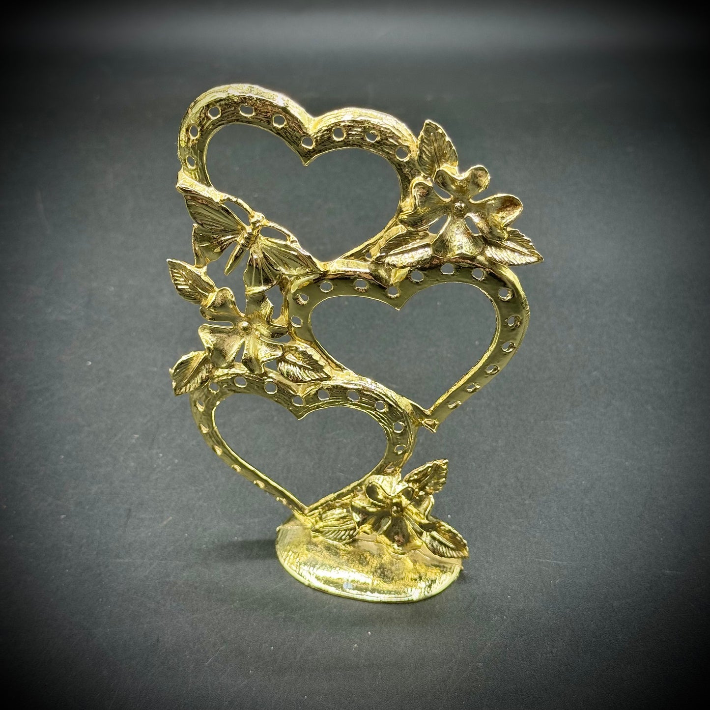 Vintage Heart Motif Gold Tone Earring Holder