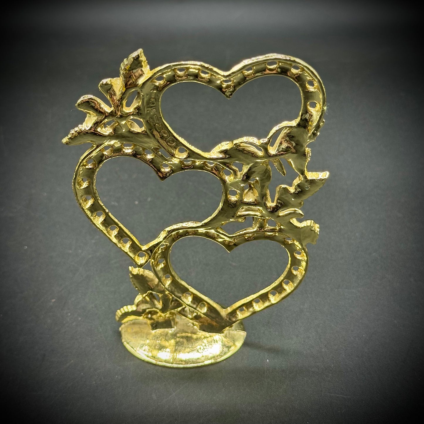 Vintage Heart Motif Gold Tone Earring Holder