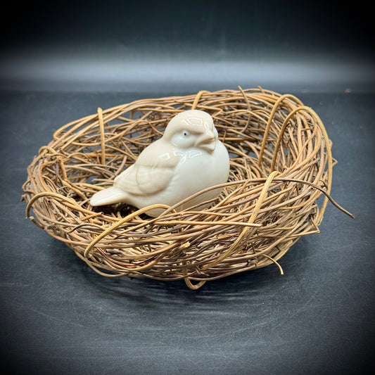 Porcelain Bird in Wicker Nest