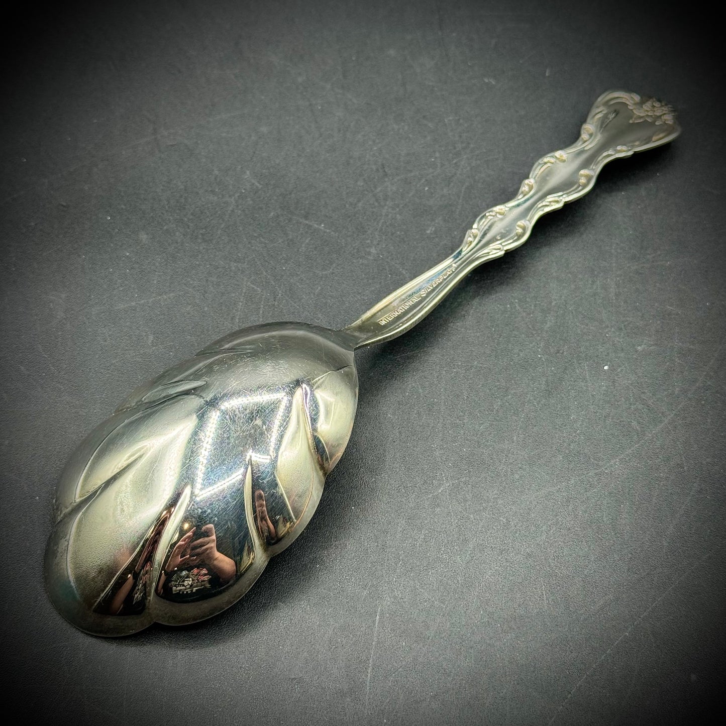 International Silverplate Scalloped Serving Spoon