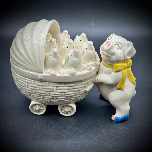 Vintage Fitz & Floyd 1985 Adorable Mommy Pig & Piglets Lidded Box