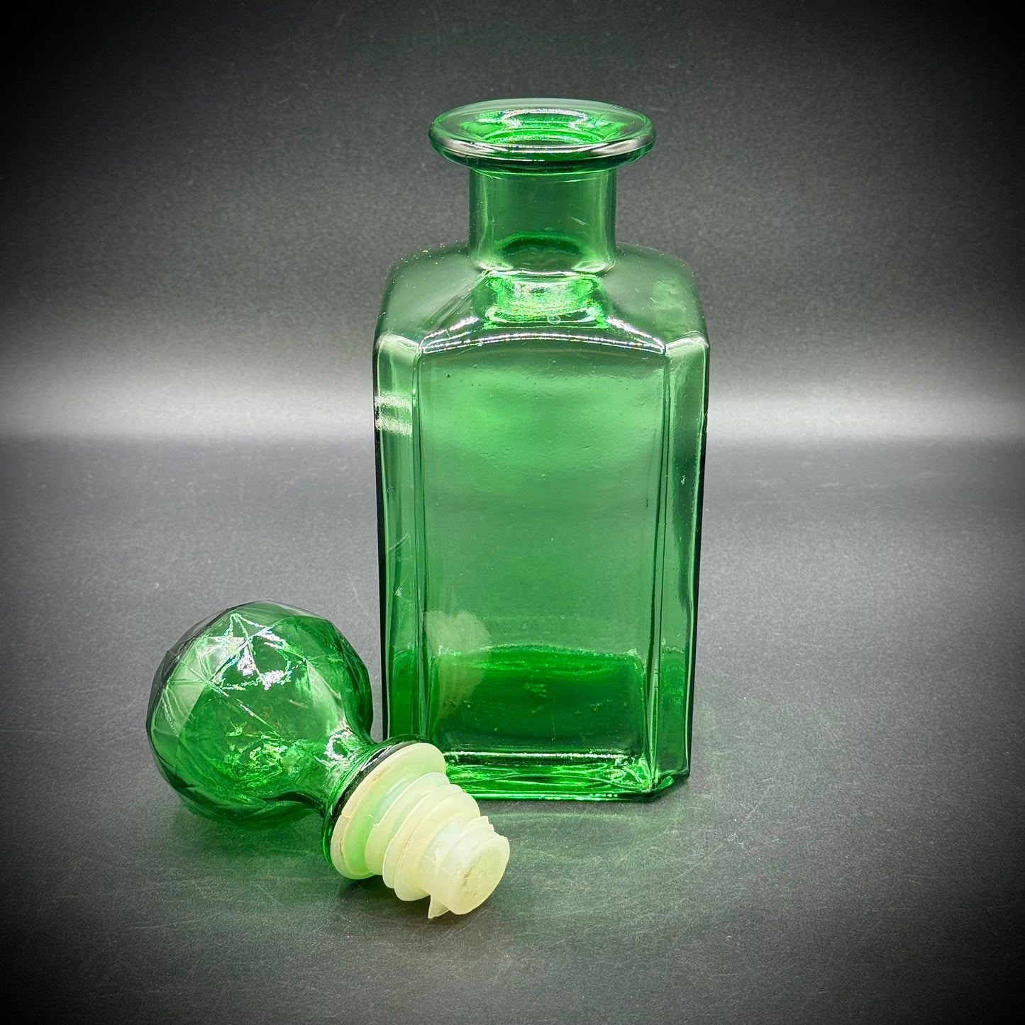 Vintage Empoli Italy Emerald Green Glass Decanter with Stopper