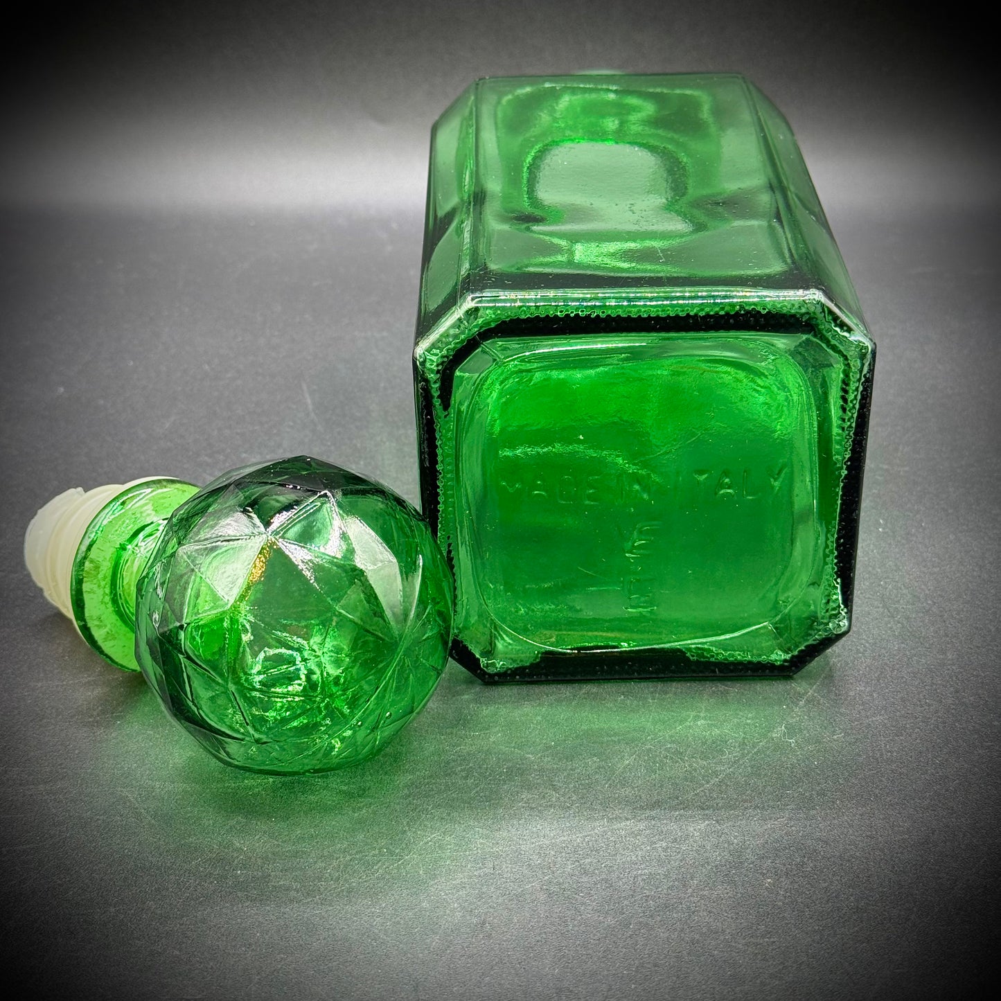 Vintage Empoli Italy Emerald Green Glass Decanter with Stopper