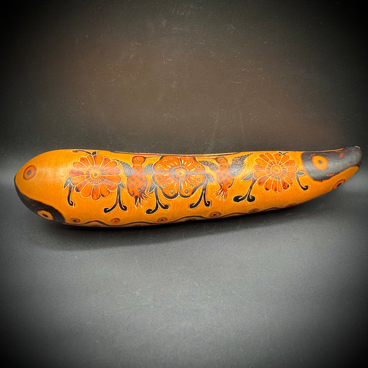 Peruvian Native Hand Carved Gourd Shaker & Scratch Instrument