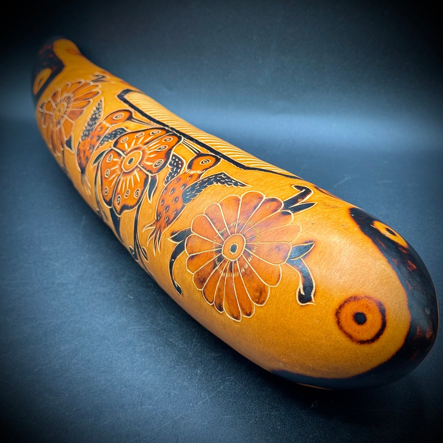 Peruvian Native Hand Carved Gourd Shaker & Scratch Instrument