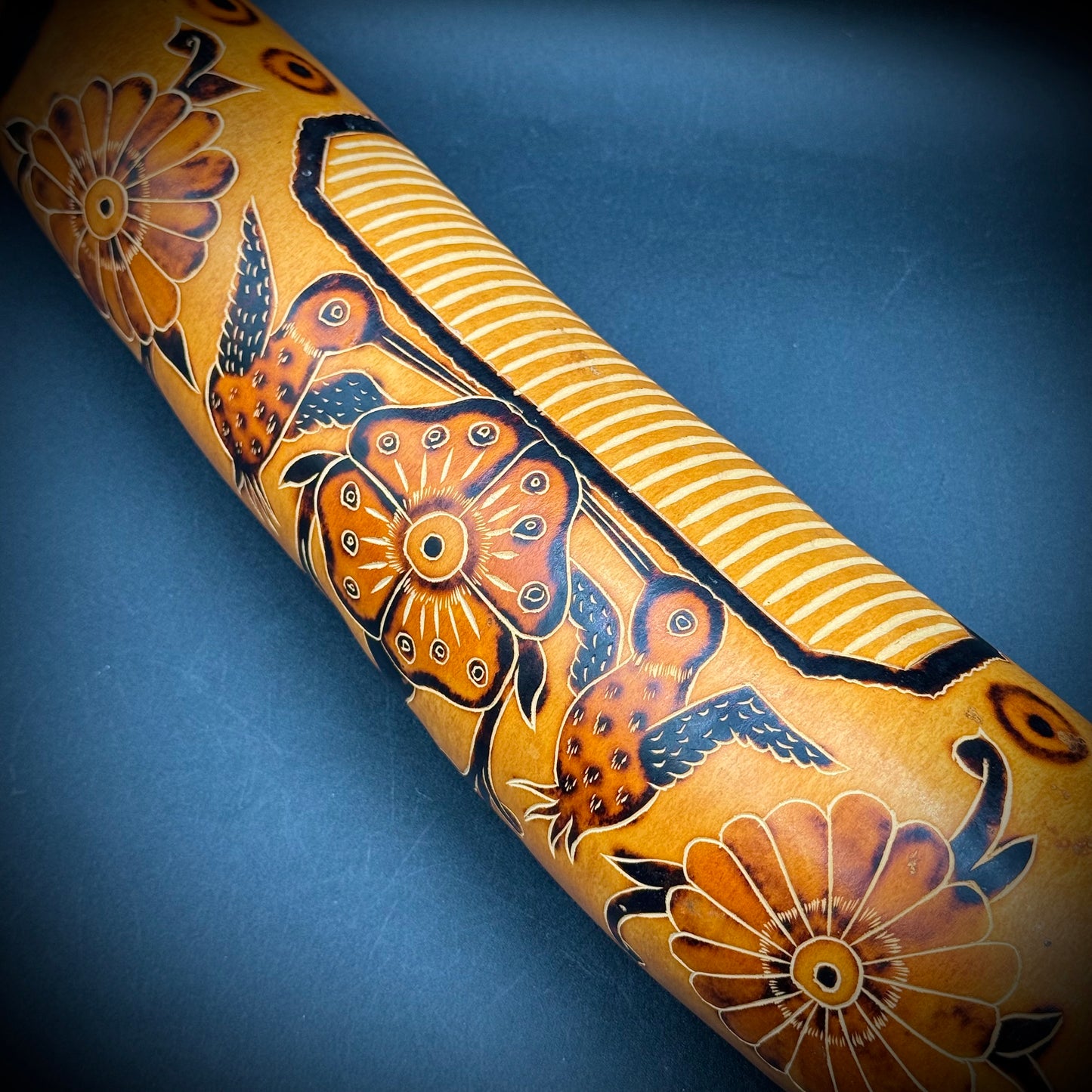 Peruvian Native Hand Carved Gourd Shaker & Scratch Instrument