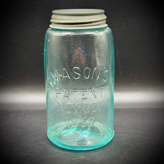 Vintage Blue-Green Ball Mason Jar with Zinc Lid