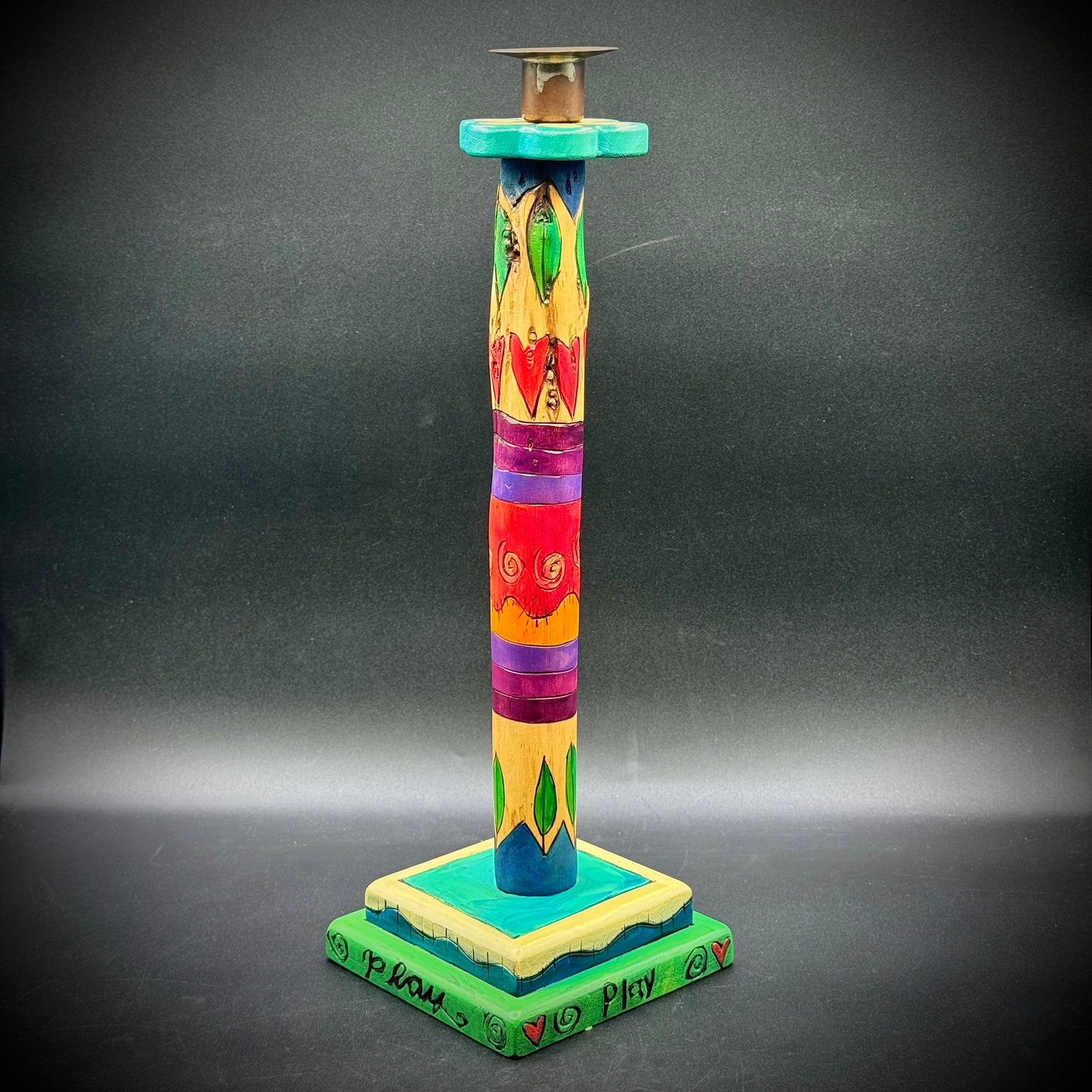 RARE Hand Painted Sticks of Iowa Folk Art Candlestick