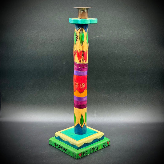 RARE Hand Painted Sticks of Iowa Folk Art Candlestick