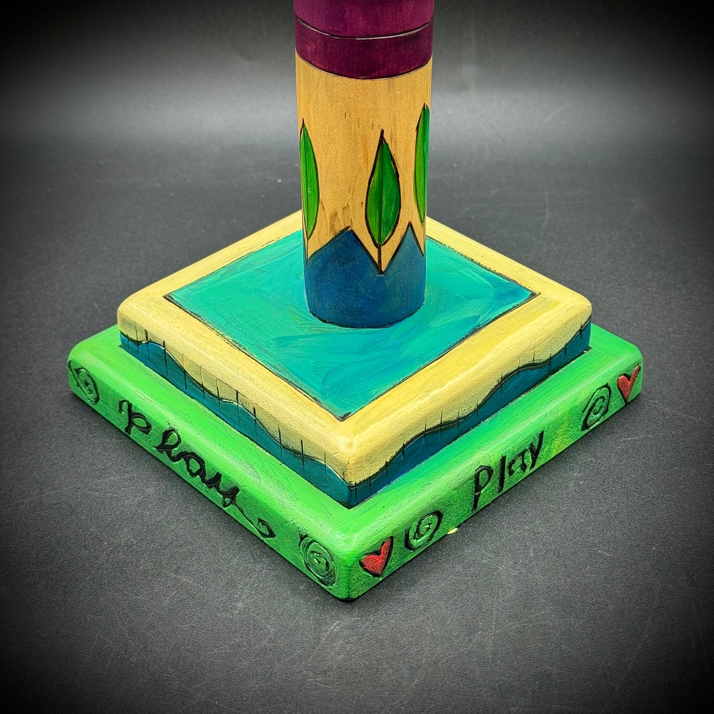 RARE Hand Painted Sticks of Iowa Folk Art Candlestick