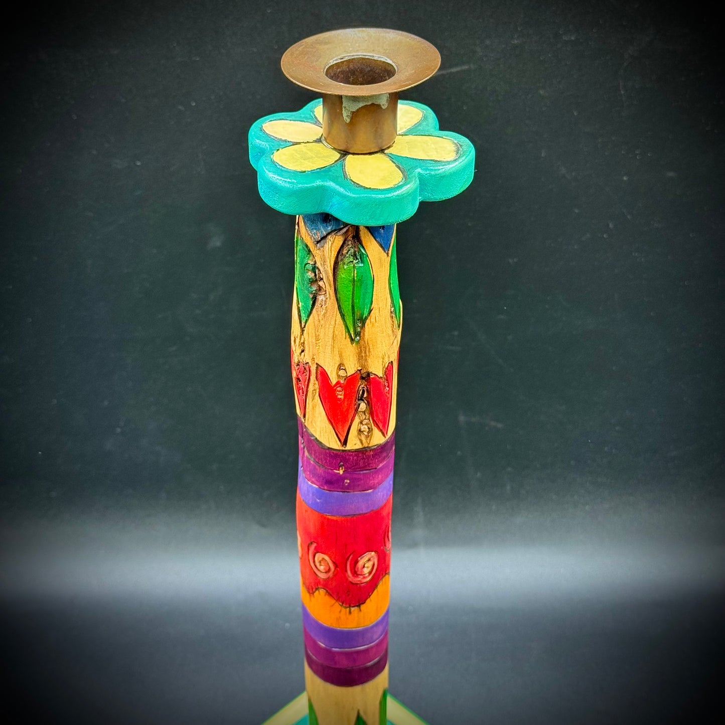 RARE Hand Painted Sticks of Iowa Folk Art Candlestick