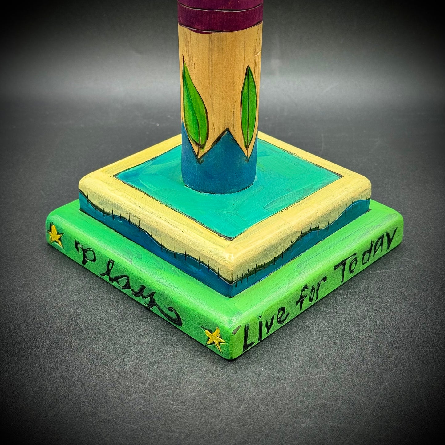 RARE Hand Painted Sticks of Iowa Folk Art Candlestick