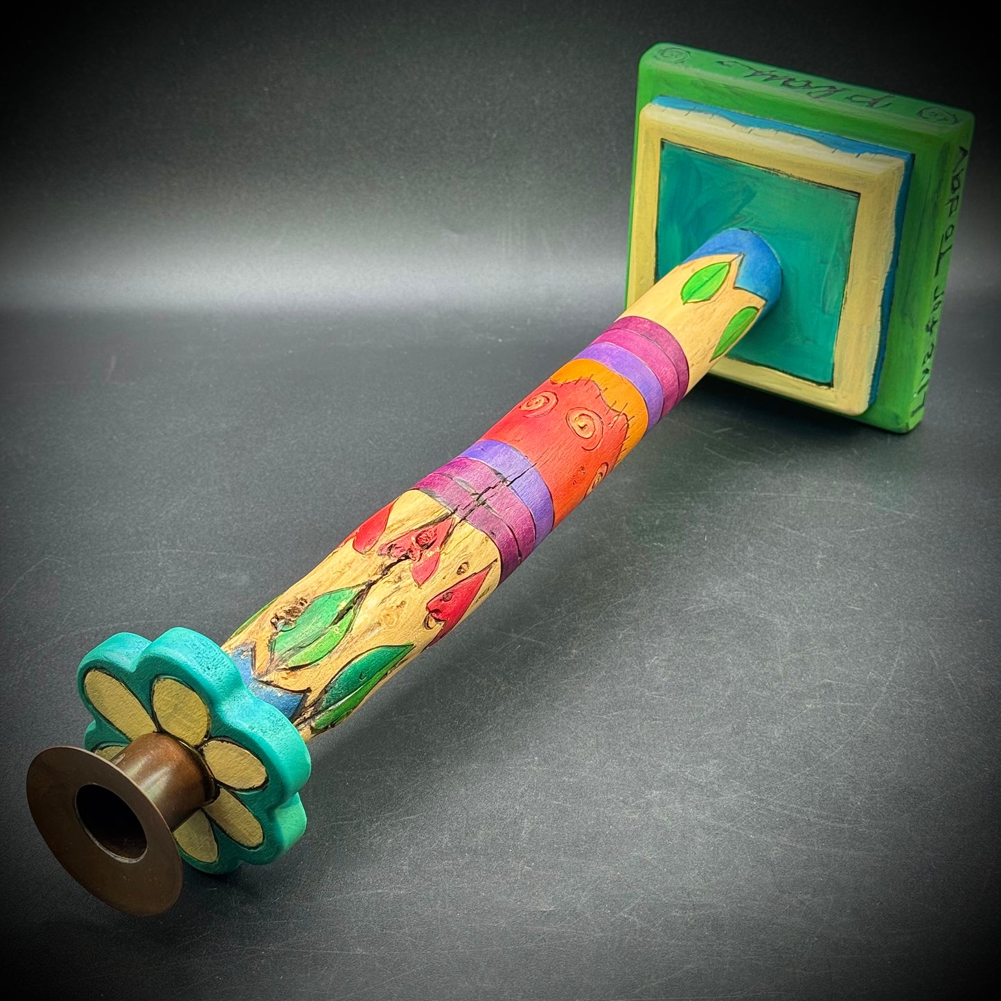 RARE Hand Painted Sticks of Iowa Folk Art Candlestick