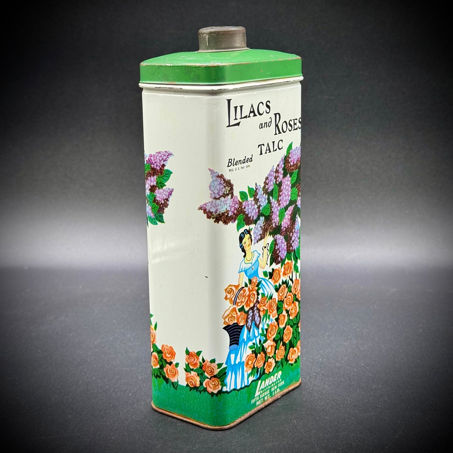 Vintage Lander "Lilacs & Roses” Talc Tin Fifth Ave. New York