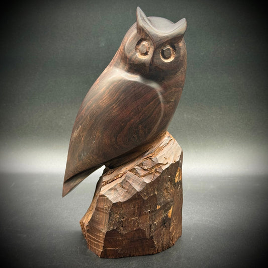 Heavy Carved & Polished Ironwood Owl Statue
