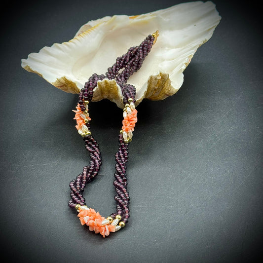 Coral & Pearl Twist Necklace