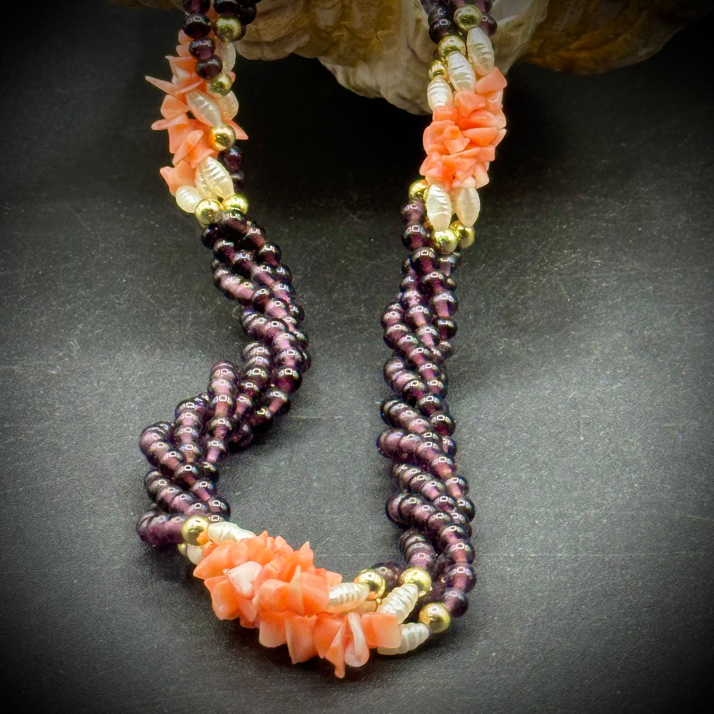 Coral & Pearl Twist Necklace