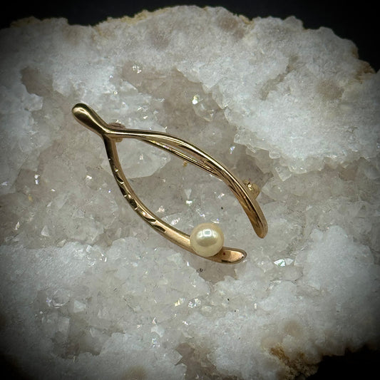 Gold Filled Wishbone Pin with Pearl