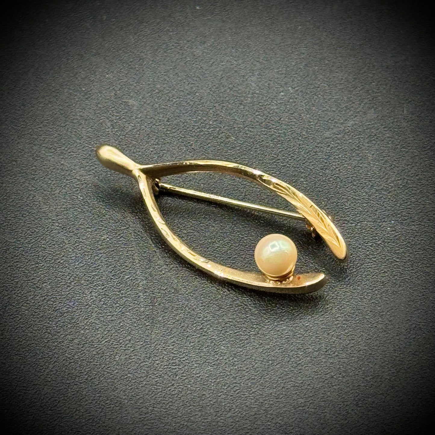 Gold Filled Wishbone Pin with Pearl