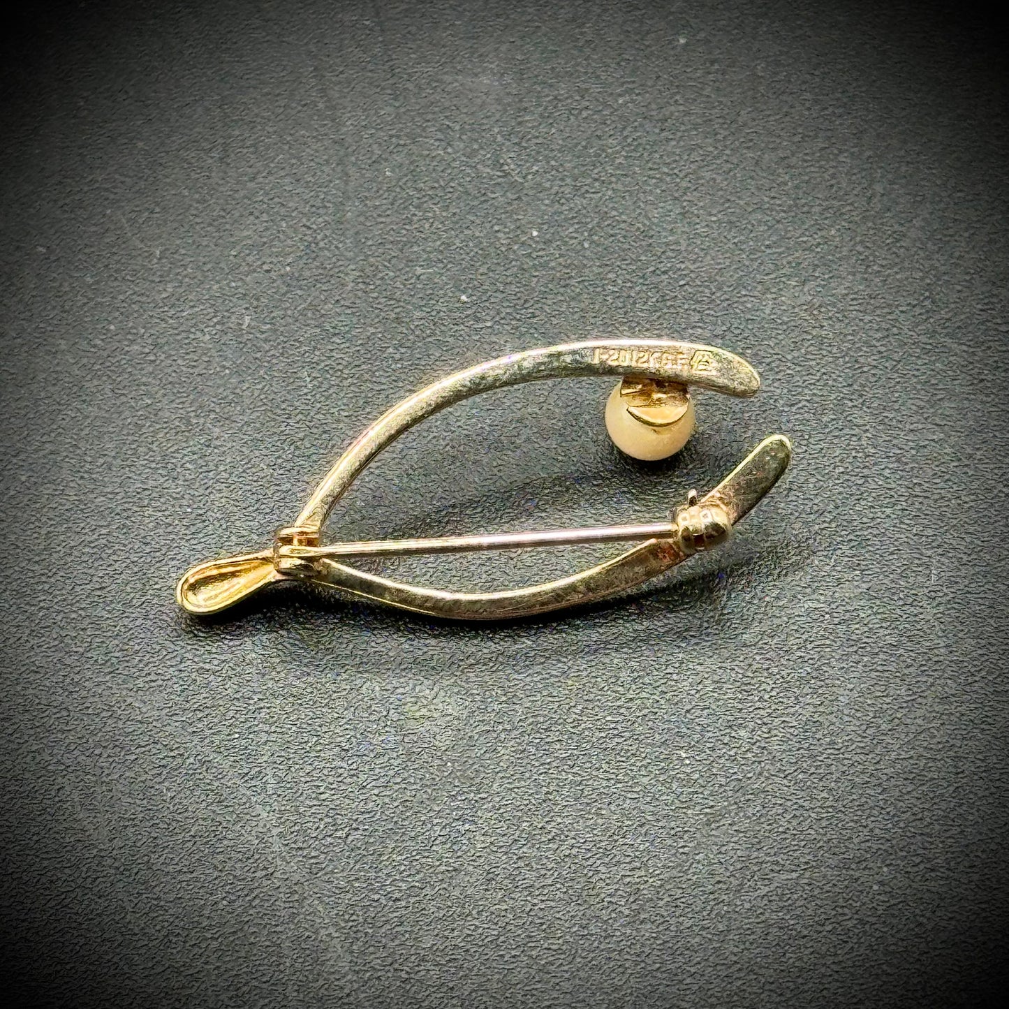 Gold Filled Wishbone Pin with Pearl