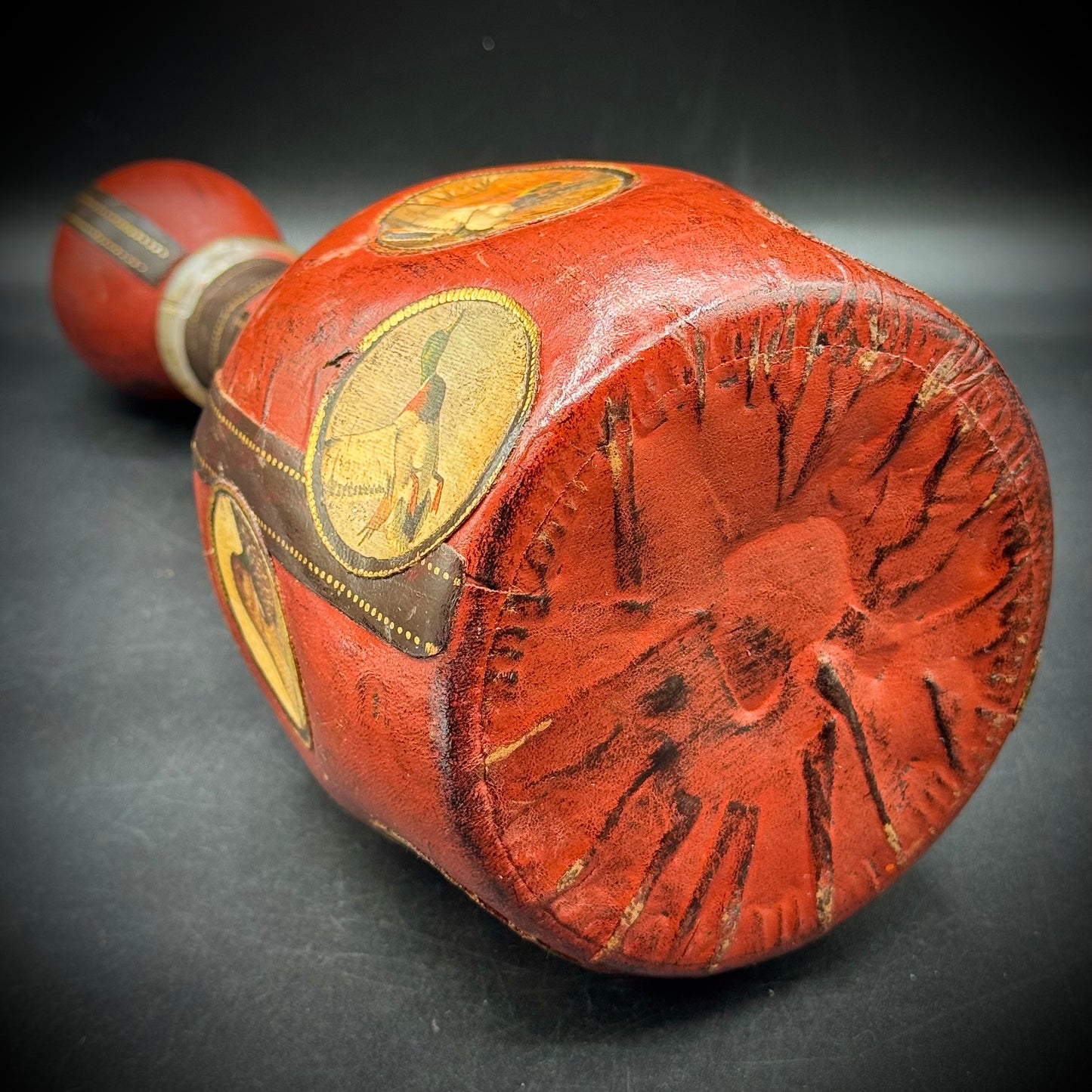 Vintage Leather Wrapped Bottle with Large Stopper & Water Fowl Motif