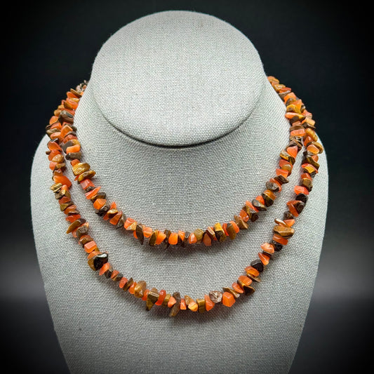 Tiger's Eye & Carnelian Necklace with Long Extension