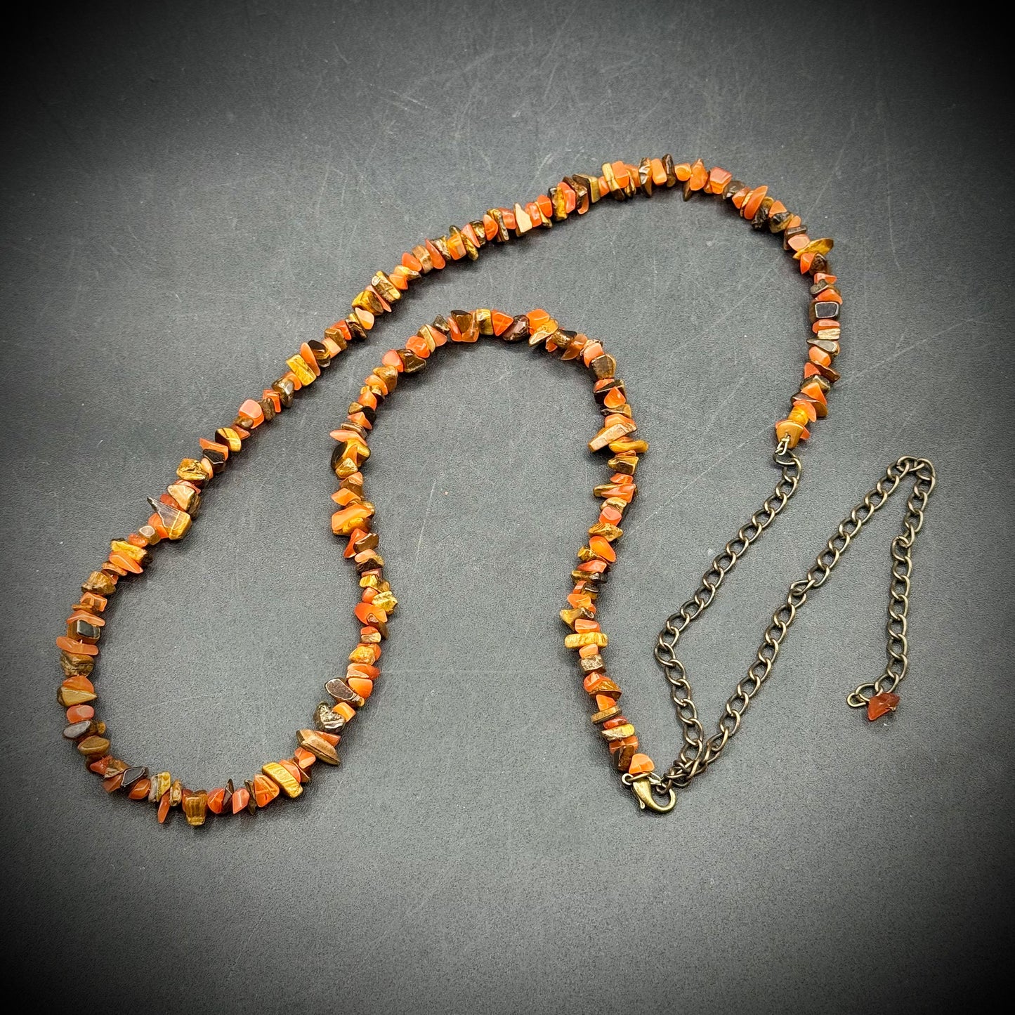 Tiger's Eye & Carnelian Necklace with Long Extension