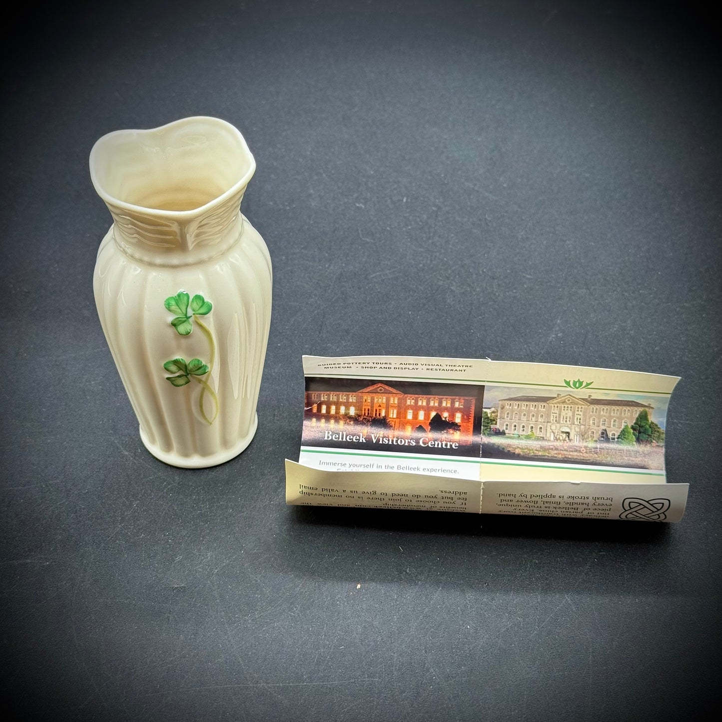 Small Belleek Ireland Shamrock Vase with Paperwork