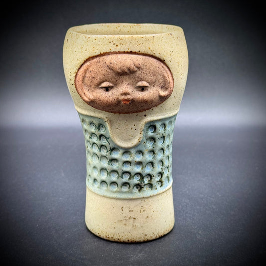 Vintage Uctci Pottery MCM Speckled Stoneware Face Vase Japan